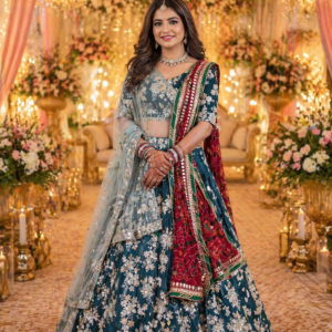 Royal Teal Blossom Lehenga